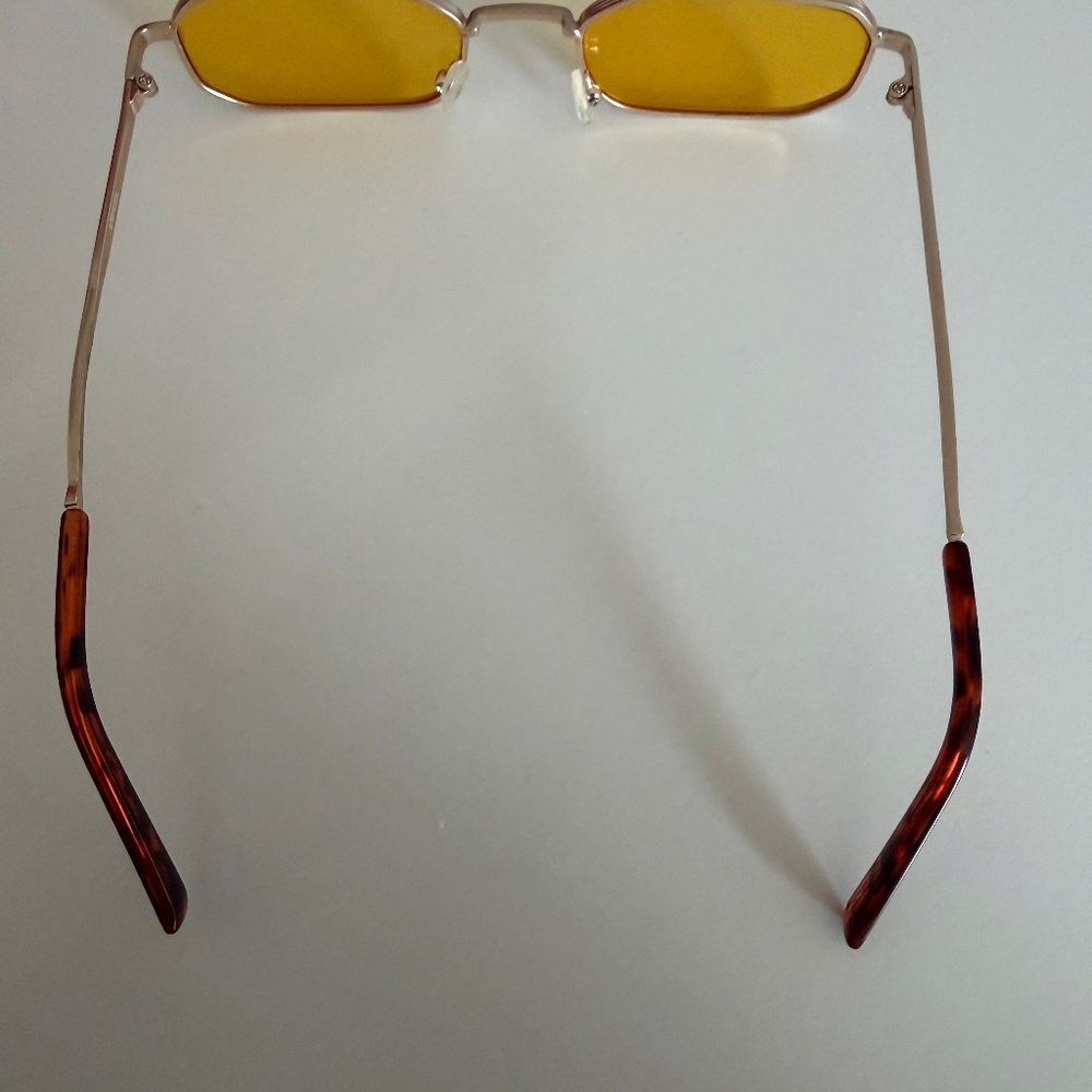 Vintage 90's-style Thin Gold-tone Metal Frame and Yellow Lens Square Sunglasses - Picture 3 of 5